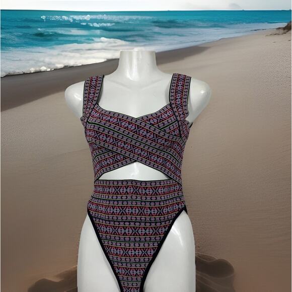 ASOS Other - ASOS Multicolor Tribal Criss Cross Cutout One Piece Swimsuit Size 4